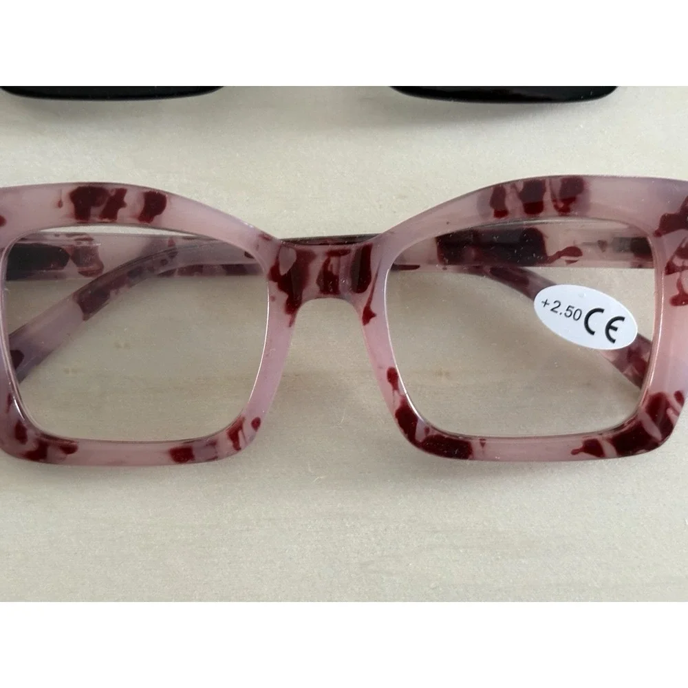4 Oversized Thick Frame Reading Glasses Women‎ Square Large +2.50 Pink Black